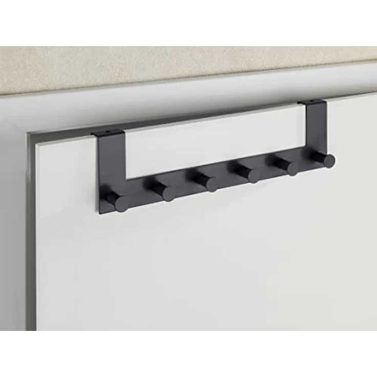 WENKO Türgarderobe Celano, Hakenleiste mit 6 Haken aus lackiertem Stahl für Türfalzstärken bis 2 cm, schwere Qualität, 39 x 11 x 5,5 cm, Schwarz – Bild 4