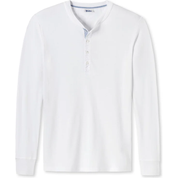 Schiesser Herren Longsleeve Casual Shirt aus 100% Bio-Baumwolle, bequem sitzend, mit blauen Streifen, Weiss, (XL)