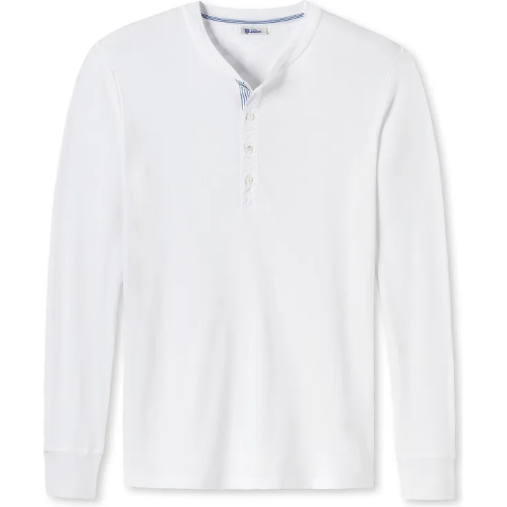 Schiesser Herren Longsleeve Casual Shirt aus 100% Bio-Baumwolle, bequem sitzend, mit blauen Streifen, Weiss, (XL)