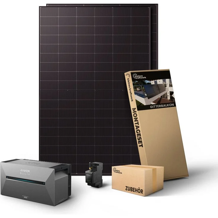Kleines Kraftwerk Balkonkraftwerk Duo XL, 1000 Wp mit 2 x 500 W TopCon Modulen, 2.688 Wh Speicher, Anker Solarbank 3 Pro als Wechselrichter