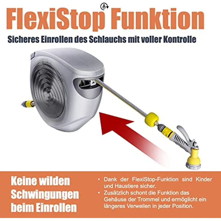 Fanztool Wandschlauchbox FANZTOOL 35m+2m Schlauchbox Set mit Wandhalterung, FlexiStop-Funktion, 8 Funktionen Handbrause, umweltfreundlicher Wasserschlauch - Grau – Bild 2