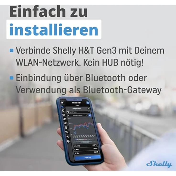 Shelly H&T Gen 3 Matte Black, Wlan-Thermometer + Hygrometer mit E-Paper-Display, schwarz – Bild 3