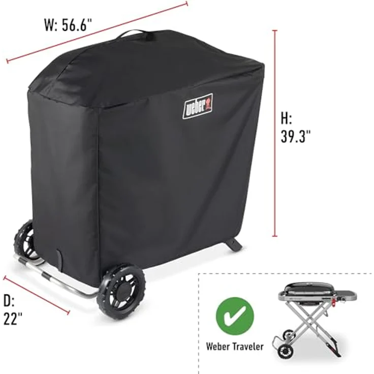 Weber Grill-Schutzhülle Traveler, Wetterfeste Polyesterabdeckung mit Klettbändern für Gasgrill Traveler – Bild 3