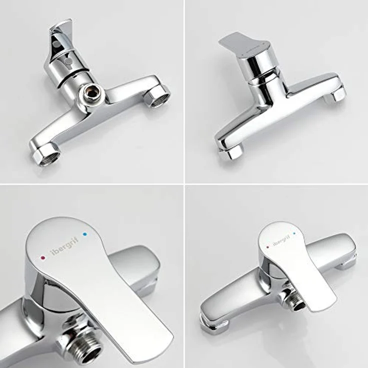 IBERGRIF M12057 Star, Einhebel Duscharmatur Set, Brausebatterie mit Duschkopf, Duschkopfhalter, und Brauseschlauch, Matt, Silber – Bild 8