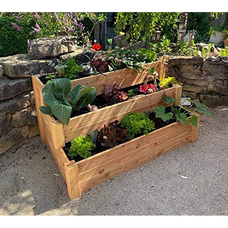 Westmann Holz Hochbeet, Stufenbeet Urban Gardening, natur, 120 x 76 x 64 cm (L x B x H) – Bild 2