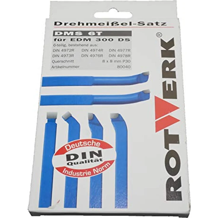 Rotwerk Hartmetall-Drehmeißelsatz 6-teilig, 8 mm x 8 mm, für Stahl und NE-Metalle, inklusive gekröpftem und Innen-Ausdrehmeißel – Bild 1