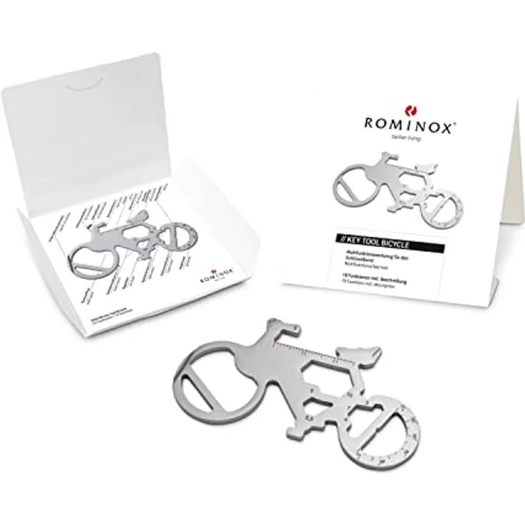 ROMINOX Key Tool Bicycle, Multitool Schlüsselanhänger mit 19 Funktionen, Edelstahl für Fahrrad, Mountainbike und Gravel Bike, ideal als Geschenk oder für Adventskalender