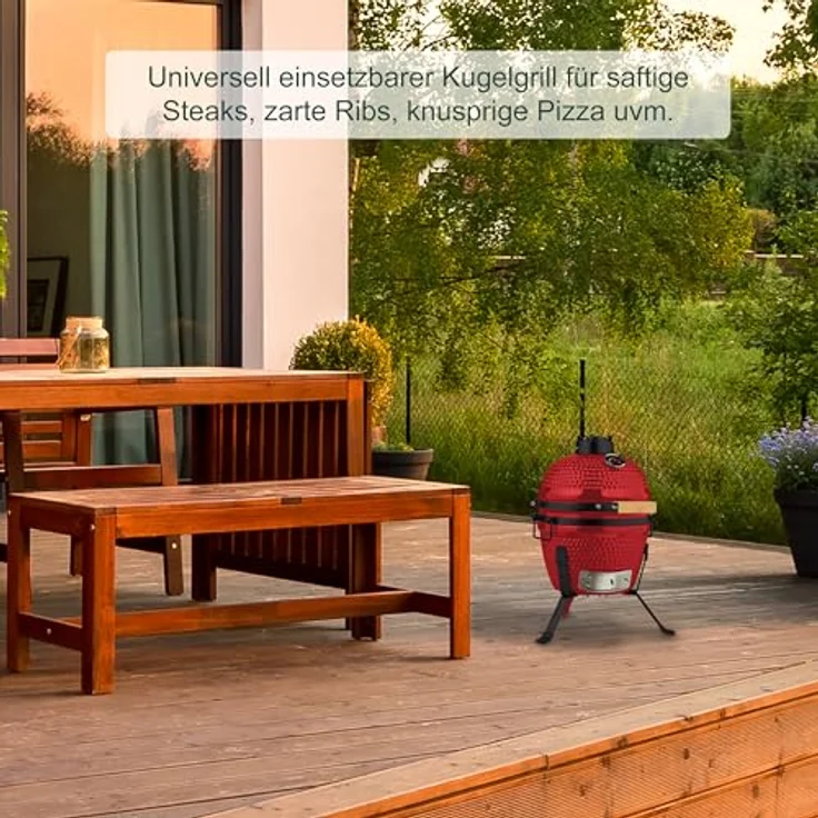 Relaxdays Kamado-Grill, Keramikgrill mit 26 cm Grillfläche, präzise Temperaturregelung und integriertem Thermometer – Bild 3