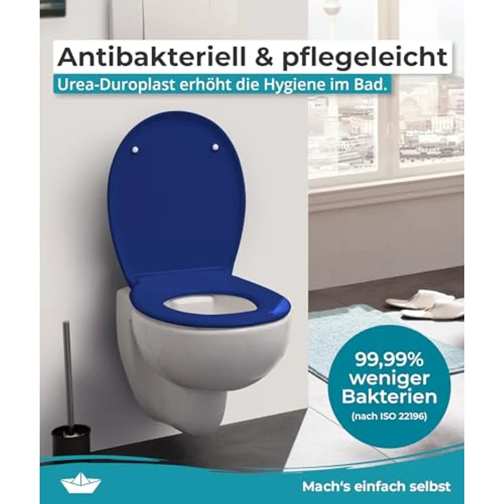 Calmwaters WC Sitz Premium Blau, Absenkautomatik, antibakteriell, abnehmbar, Duroplast, 250 kg Tragkraft, Made in EU – Bild 7