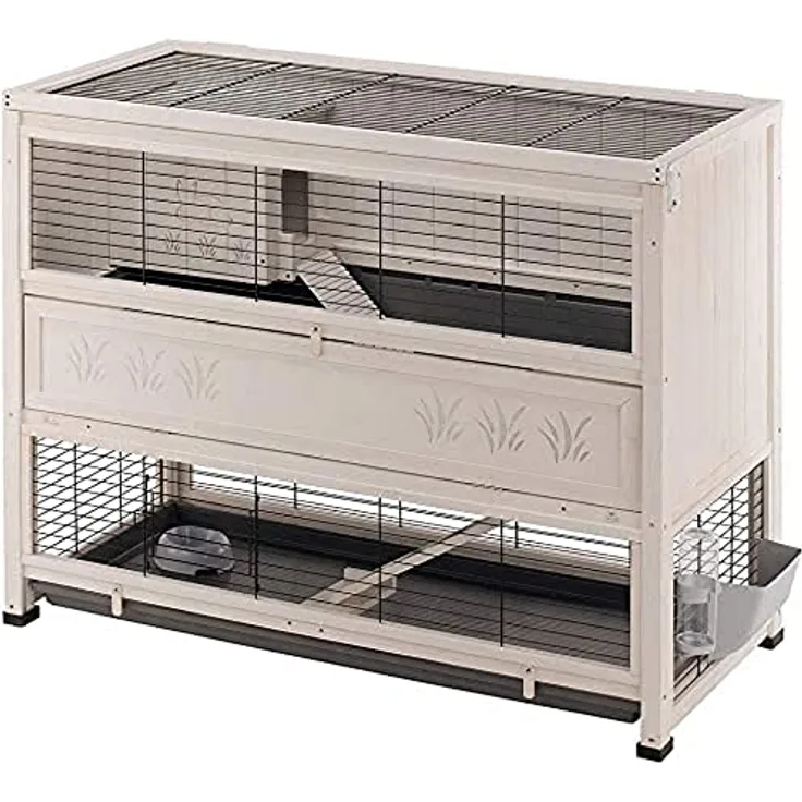 Ferplast Indoor Kaninchenstall, Hasenheim COTTAGE LARGE aus FSC-Holz, für Kaninchen und Meerschweinchen, zwei geräumige Etagen, Zubehör inklusive, 127 x 67 x h 102 cm.