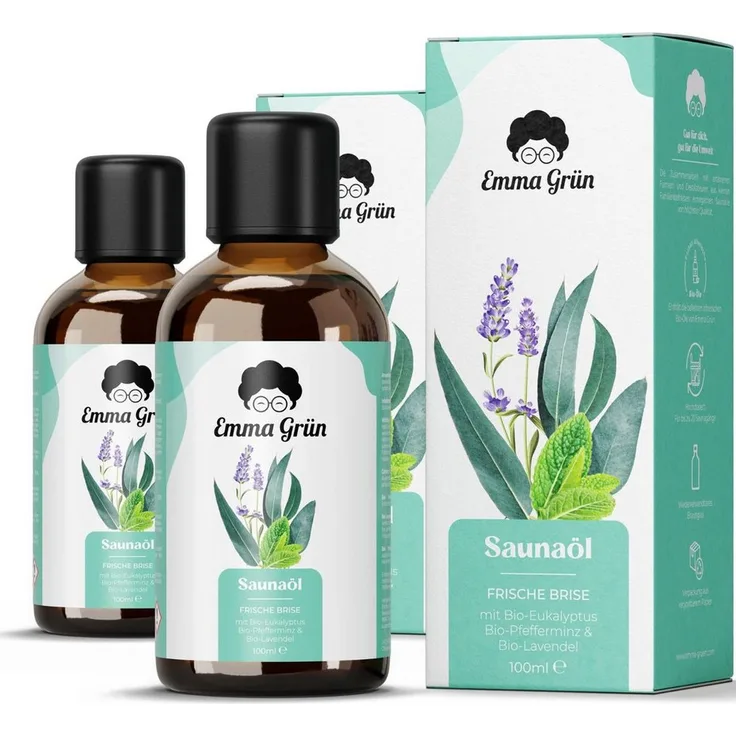 Emma Grün Sauna-Aufgussset Eukalyptus Bio 100 ml, Saunaaufguss mit Menthol & Lavendel, 2-tlg.