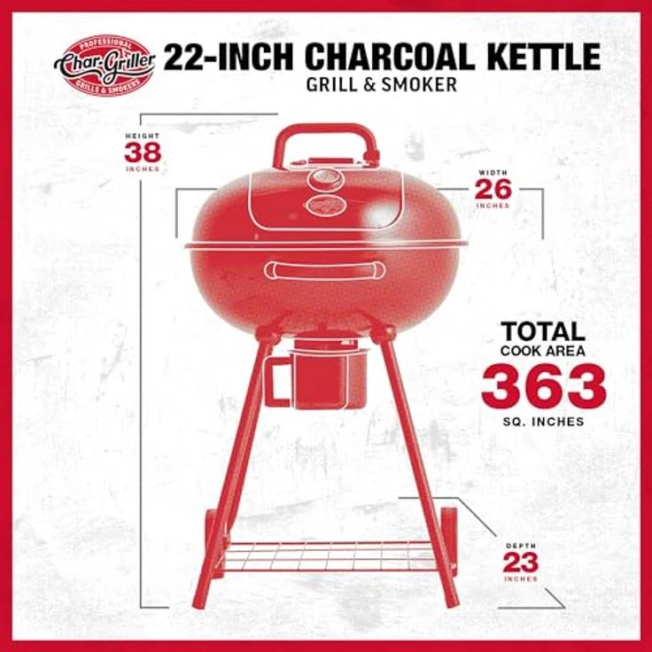 Kamado Joe Char-Griller Kettle 57 cm, Holzkohlegrill mit porzellanbeschichtetem Deckel und EasyDump™ Aschewanne – Bild 7