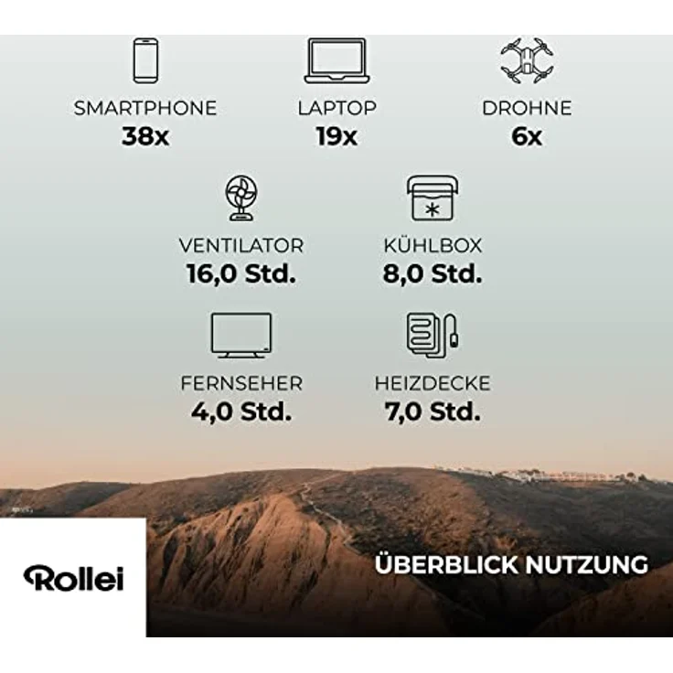 Rollei Power Station 500, 450WH Solargenerator mit LIFEPO4-Akku, 1.000W max Leistung, tragbarer Stromspeicher ideal für Camping, Wohnmobile, Garten, Notstrom Schwarz – Bild 4