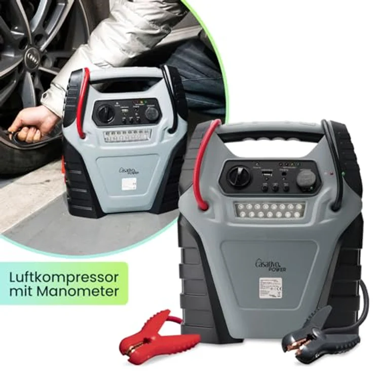 Casativo 5-in-1 Powerbank mit Starthilfe Booster & Luftkompressor, 12V, 20000 mAh, 1000A, 150 PSI, grau/schwarz für Auto, Motorrad & Outdoor – Bild 5
