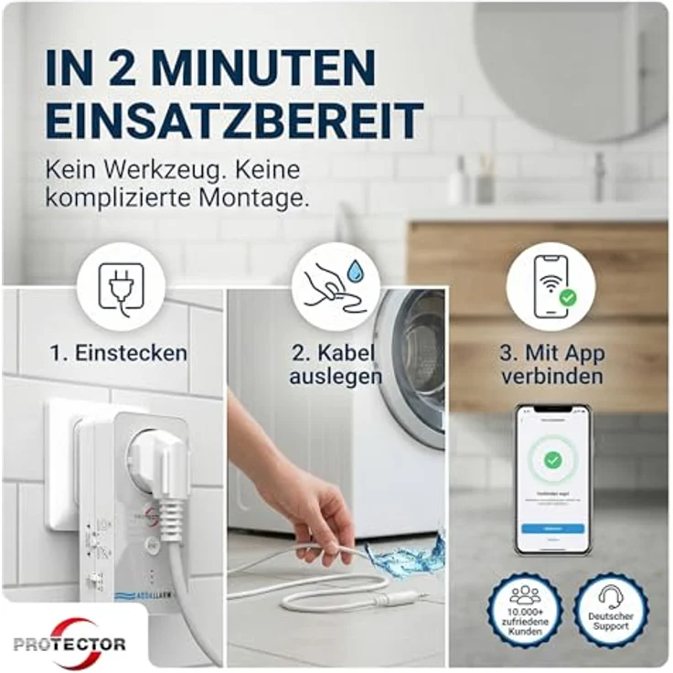 PROTECTOR WA-14 WLAN Wassermelder, Full-Sensitive mit Pumpensteuerung und App-Benachrichtigung, 3-fache Sicherheit – Bild 3