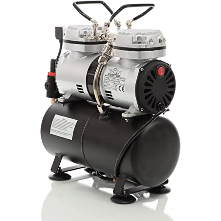 Wiltec - Airbrush Kompressor AS196 mit Lufttank 2 Zylinder Kolben 6 bar Abschaltautomatik – Bild 5