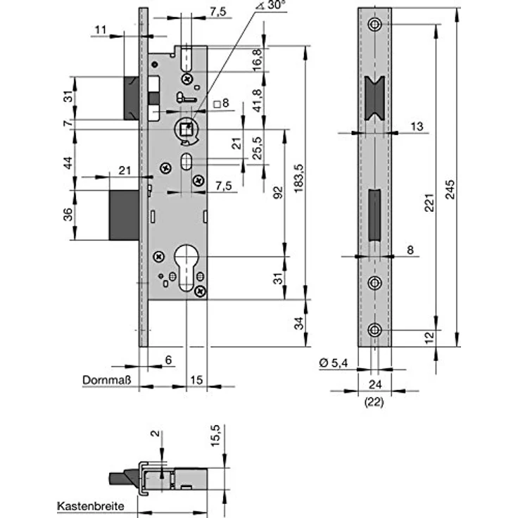 WILKA Rohrrahmen-Schloss 1438 | Dornmaß: 35 mm | Stulpe 245 mm U-Form Edelstahl, 1 Stück, Silber – Bild 3