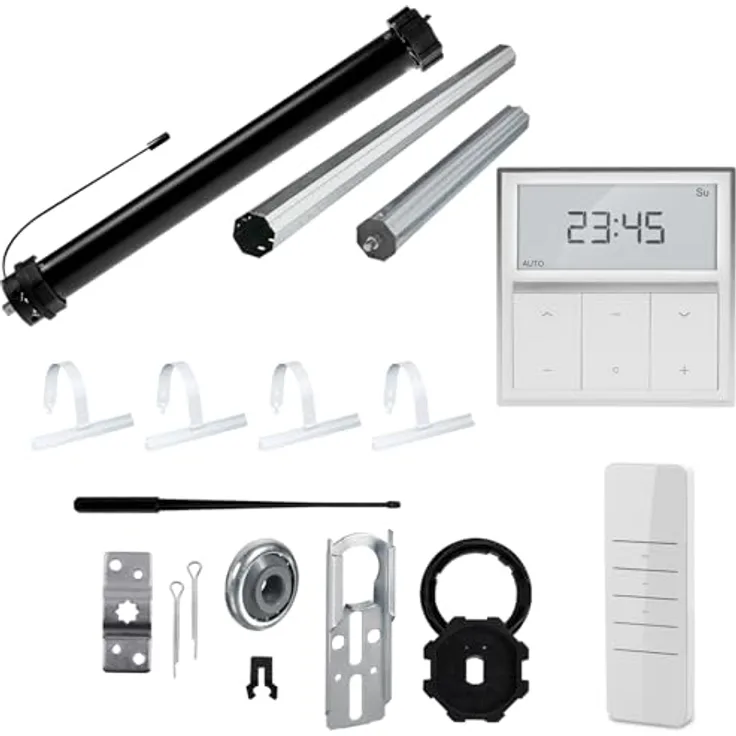 NOBILY Rolladen-Komplett-Set PR5 20/15-60, mechanischer Funk Maxi-Rolladenmotor 20Nm mit Wandsender und Mechanik-Set, für 60mm Achtkantwelle, Gesamtlänge bis 1,50 Meter
