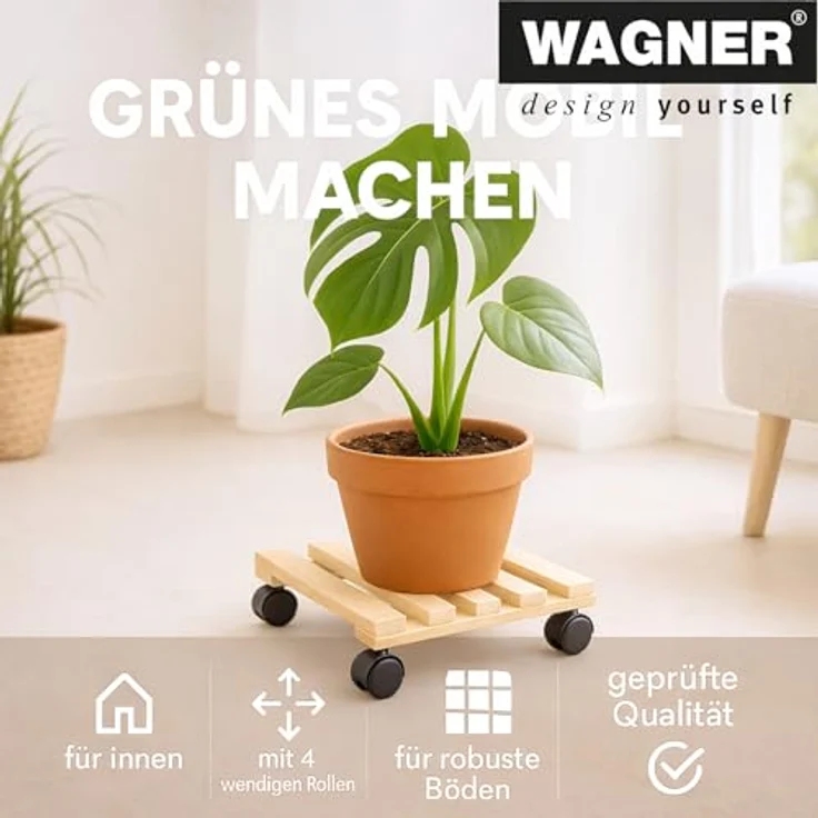 WAGNER Pflanzenroller PALETTI 35 x 35 cm I Pflanzenroller für Innenbereich, Kiefer Natur I Blumenroller aus FSC-zertifiziertem Massivholz I Kübelroller aus Holz I Tragkraft 100 kg ? 20003401 – Bild 5