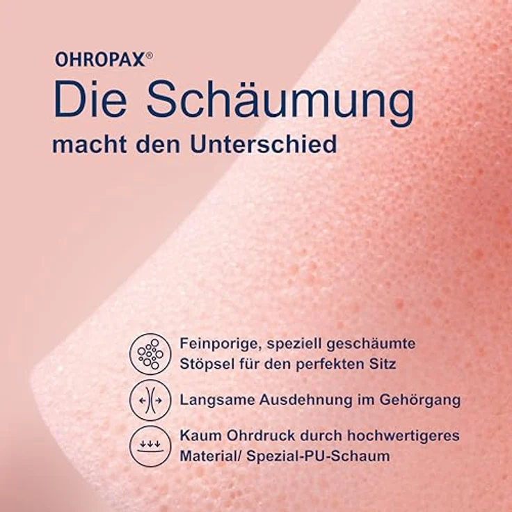 OHROPAX Soft Ohrstöpsel, in-Ohr Gehörschutz aus weichem Schaumstoff, unauffällig und bequem mit Schalldämmwert SNR 31 dB, ideal zum Entspannen, Schlafen und Arbeiten, 2 Stück – Bild 5