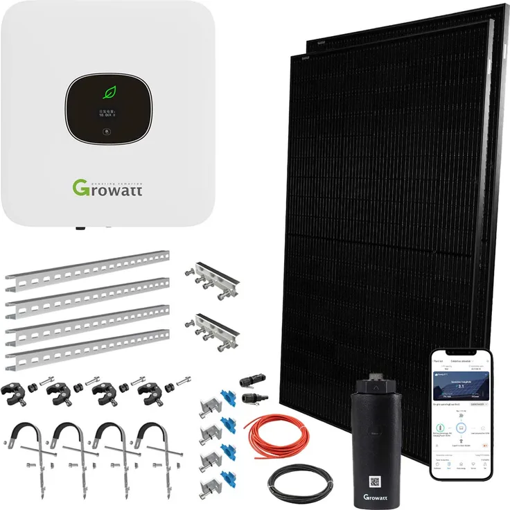 Balkonkraftwerk MIC 800 0,8kW mit 800W Solarpanel, Halterungen, Wifi-Stick, Growatt
