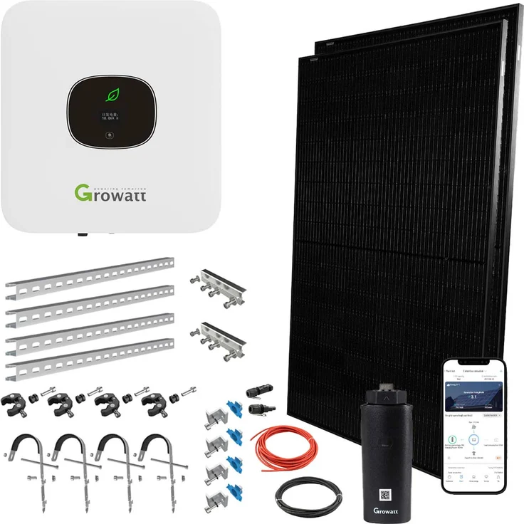 Balkonkraftwerk MIC 800 0,8kW mit 800W Solarpanel, Halterungen, Wifi-Stick, Growatt – Bild 1
