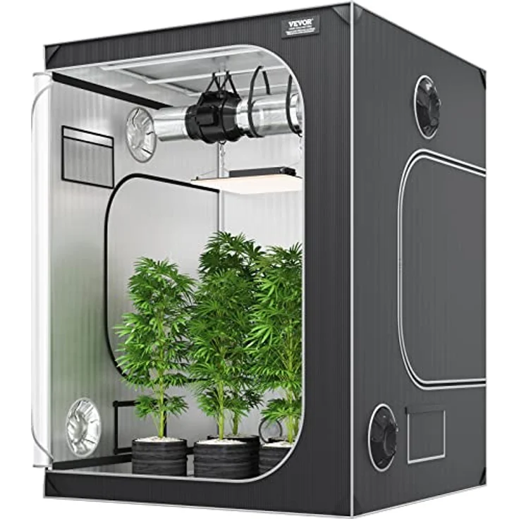 VEVOR Growbox GT2000D60, 152x152x203cm Indoor-Growzelt mit 2000D Oxford-Gewebe, schwarzer und grauer Stahlrahmen, 60kg Tragfähigkeit, 178x130cm Türgröße – Bild 1