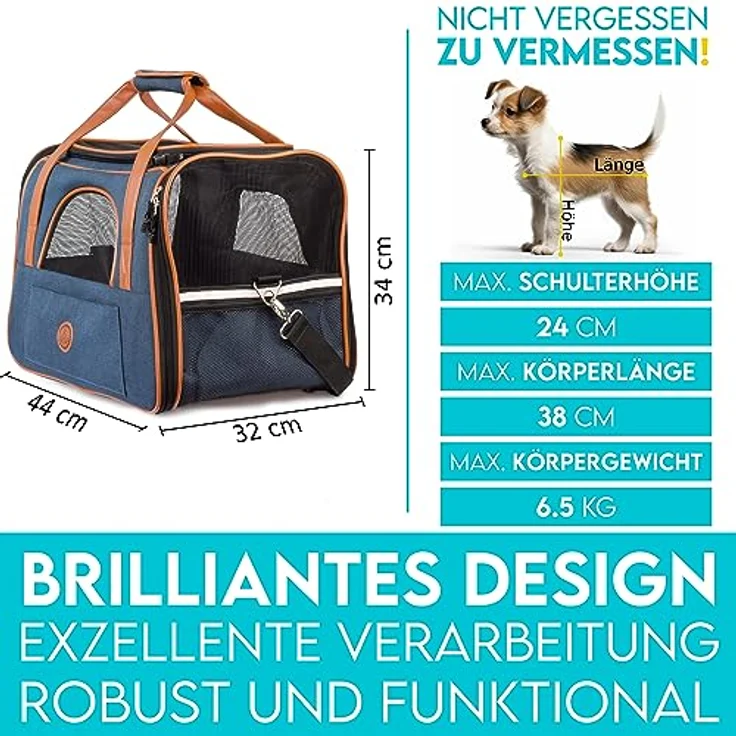 HUND IST KÖNIG® Hundetasche Katzentasche bis 6,5kg - robust & formstabil | Hochwertige Hundetragetasche | Transporttasche Katze - faltbar & leicht zu verstauen | Hundebox Auto Transportbox Katze – Bild 2