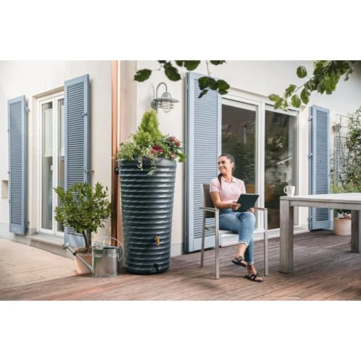 4rain Jolie 2in1 Regenspeicher Regentonne 230 Liter Graphite Grey, Wasserbehälter mit Pflanzschale und Auslaufhahn – 100% recyclebar, Made in Germany – Bild 2