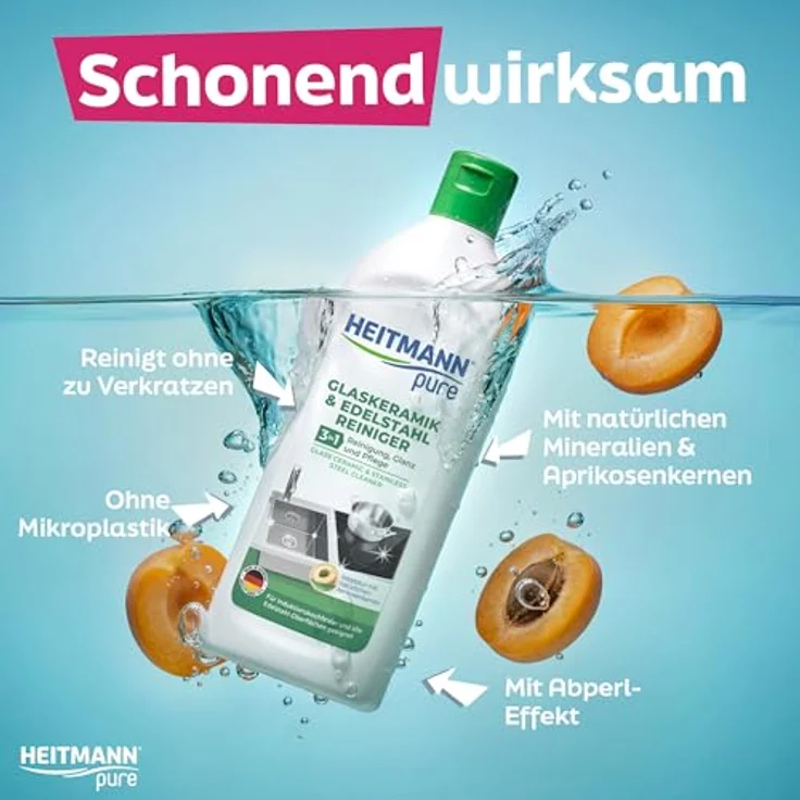 HEITMANN Glaskeramik- und Edelstahl Reiniger 250ml - Intensivreiniger für Kratzschutz, ideal für Induktionskochfelder, Chrom und Messing – Bild 4