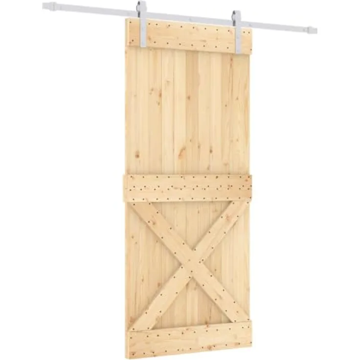 vidaXL Schiebetür 90 x 210 cm, Massivkiefer in Natürlich und Weiß, Elegantes modernes Design, platzsparend, minimalistisch, idealer Raumteiler
