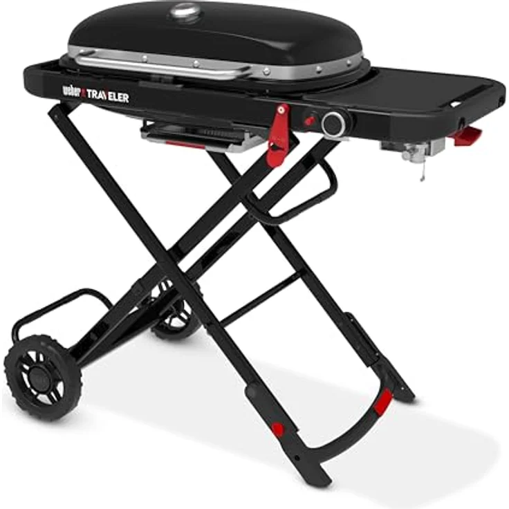 Weber Traveler Gasgrill (2026), Tragbares klappbares Design mit Rädern, 1 Brenner, 2065 cm² Grillfläche, Schwarz – Bild 3
