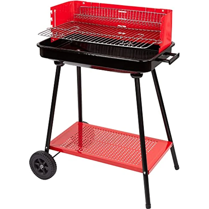 AKTIVE 52898 Holzkohlegrill, rechteckig, 66 x 44 x 85 cm, 4 Höhenverstellbar, Platz für 6 Personen, 2 Rollen für einfachen Transport, Aschetank – Bild 1