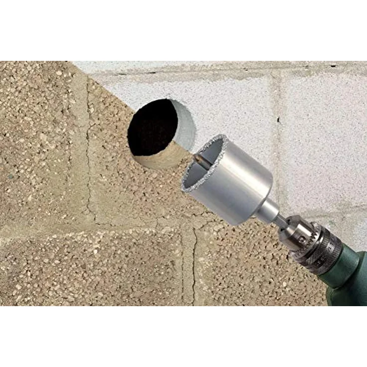 Wolfcraft Lochsäge Ø 43 mm Hartmetall, Bohrkranz mit 55 mm Schnitttiefe für Mauerwerk und Fliesen – Bild 2