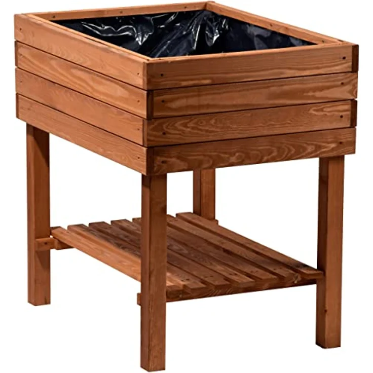 dobar breites Hochbeet aus Holz mit Ablageboden, Frühbeet Bausatz für Gemüse, Kräuter im Garten und Balkon, 80 x 60 x 80 cm, braun – Bild 4