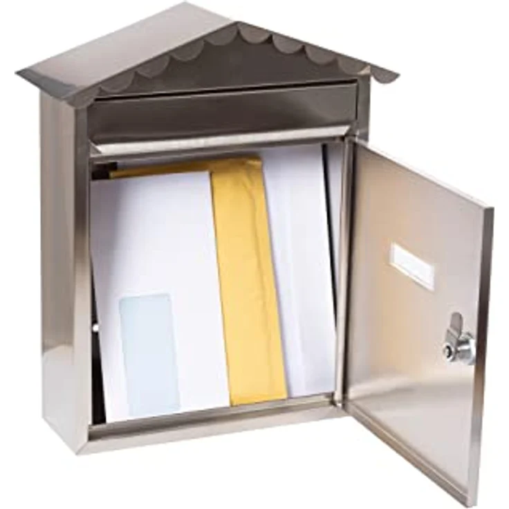 ARREGUI Visit E5747 Briefkasten aus Edelstahl, Größe M (DIN A4 Post), Wandbriefkasten für den Außenbereich, Postkasten für Draußen mit Namensschild, Einwurfklappe und Schutzdach, Edelstahl – Bild 2