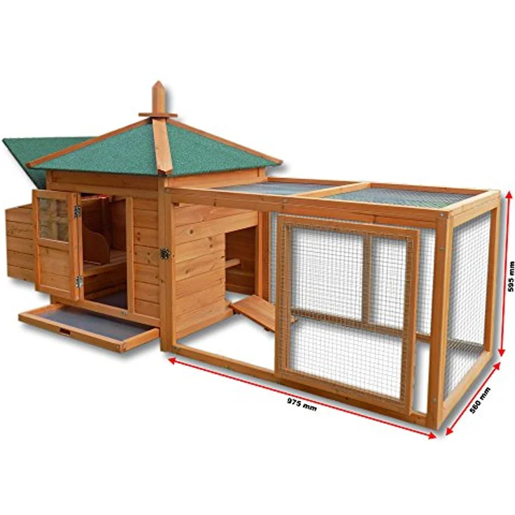Wiltec Nagerhaus 1650 x 735 x 980 mm, Hasenstall aus Fichtenholz, mit Bitumeneindeckung, Hühnerstall mit Nistkasten, Kleintierhaus Freilauf Gehege, Wiltec – Bild 2
