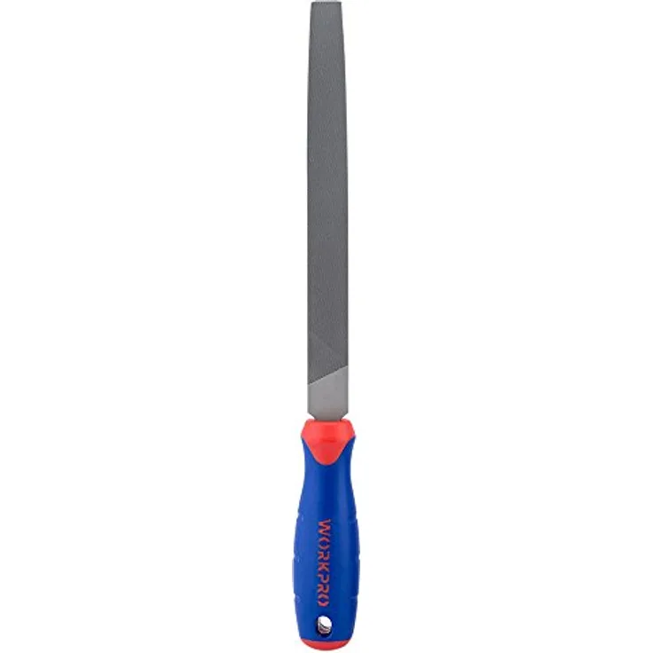 WORKPRO 10” Flat File – Durable Steel File to Sharpen Tools and Deburr, Comfortable Anti-Slip Grip, Double Cut and Single Cut – Deburr Tool and Tool Sharpener for Professionals and DIY (W051002)