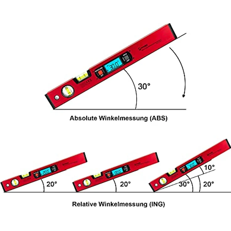 SCHMIDT security tools WW400 Digitale Wasserwaage Winkelmesser, Aluminium mit Kunststoff-Endkappen, Rot – Bild 5