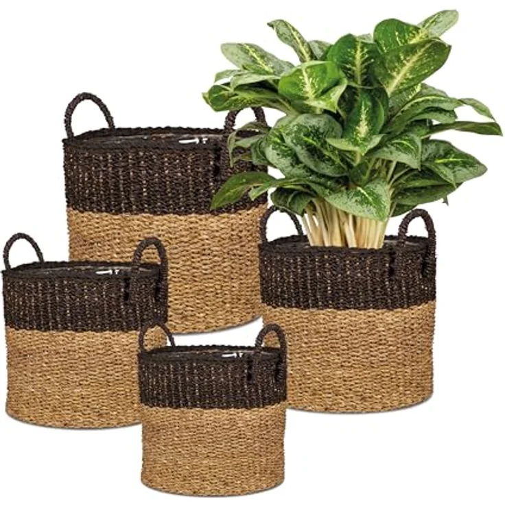 Scheurich Seegras 37, Korb-Pflanzgefäß mit Griffen aus Seegras, Nut Brown, 38 cm Durchmesser, 33 cm hoch, 37,4 l Vol. – Bild 4