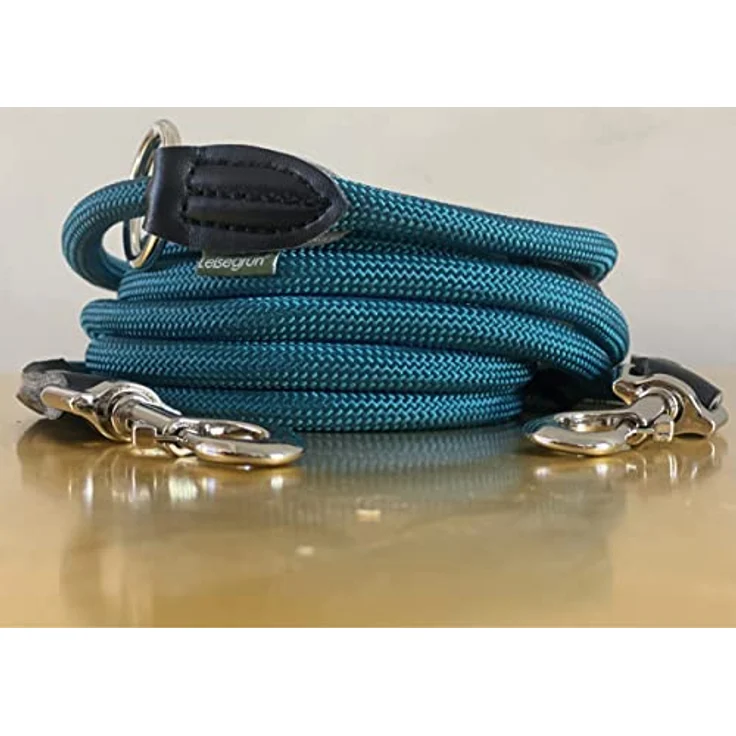Leisegrün Verstellbare Hundeleine 3m - Robuste Nylon Doppelleine für mittelgroße bis große Hunde, 200kg Zugkraft, 2 Karabiner - Petrol – Bild 2