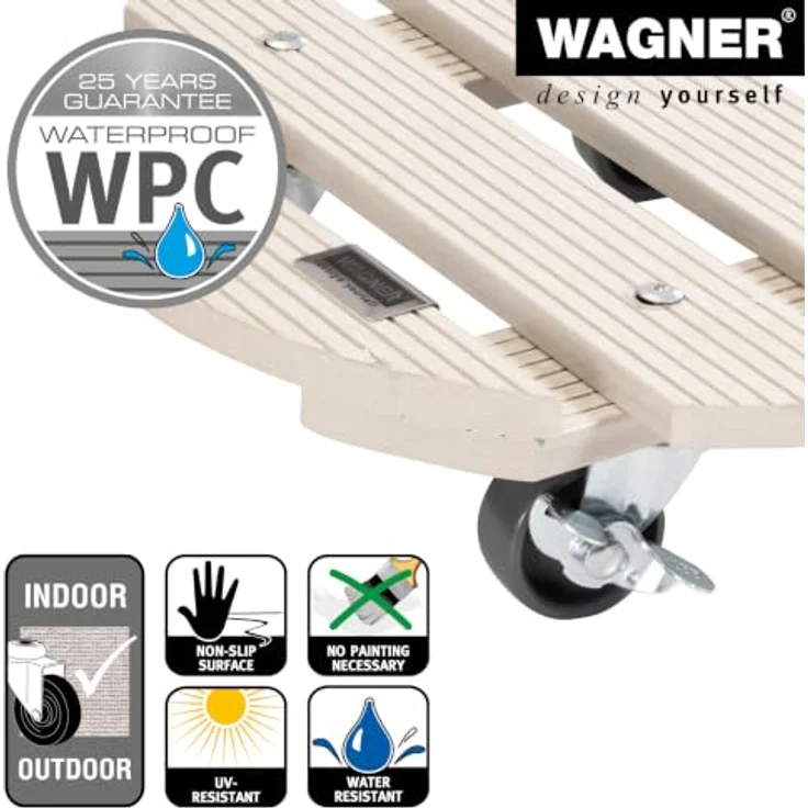 Wagner Multi Roller WPC GH0527, Pflanzenroller Ø 290 mm, Tragkraft 100 kg, lichtgrau – Bild 4