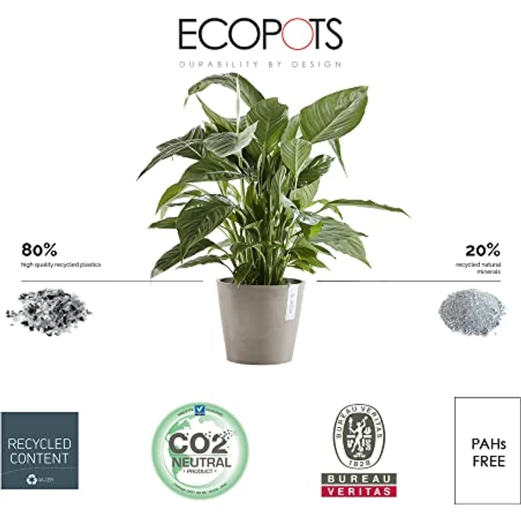 ECOPOTS Runder Vase Amsterdam Ø20 H17 Taupe – Bild 2