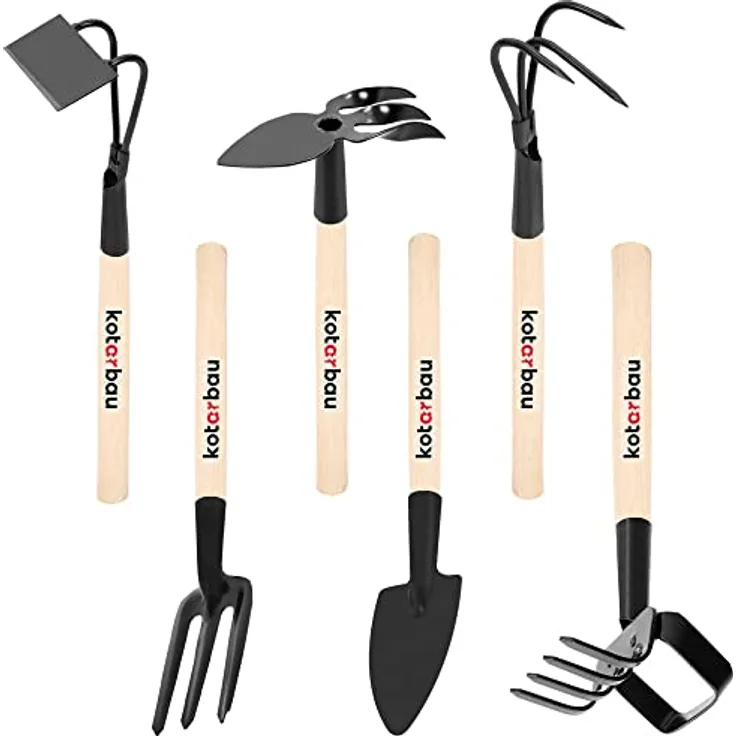 KOTARBAU® Gartenwerkzeug Satz 6tlg. Mini Gärtnerwerkzeug Forke Grubber Rechen Hacken Spaten Doppelhacke für Gartenpflege Gartengeräte zum Lockern Garten Werkzeugset Handwerkzeuge