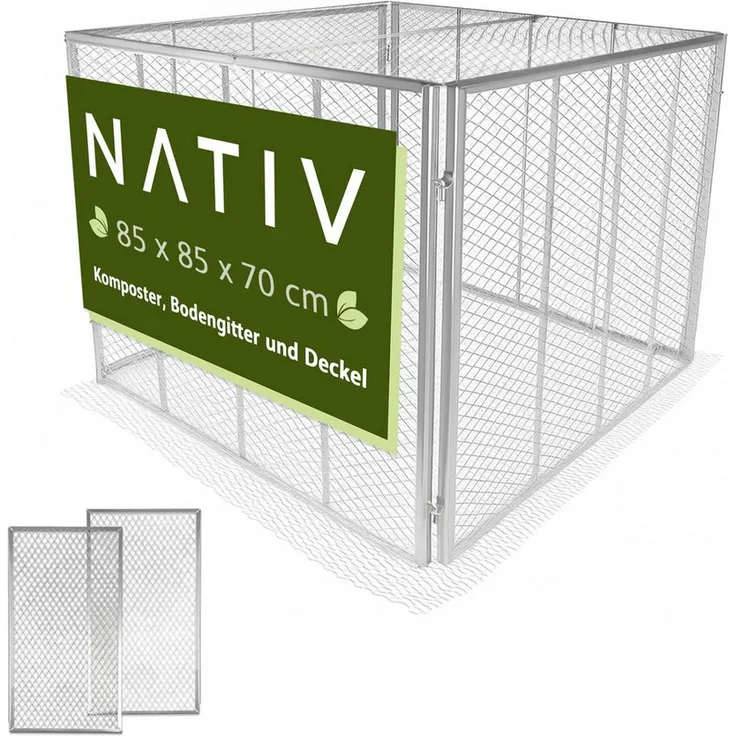 NATIV Metallkomposter mit Deckel und Bodengitter, 448 l, Stecksystem, BxTxH: 80x80x70 cm, in zwei Größen erhältlich