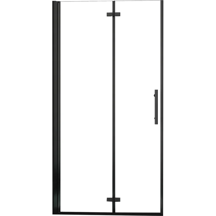 AICA Walk-In Duschabtrennung Falttür 110 x 185cm, Schwarz matt, 6mm NANO-ESG Sicherheitsglas, platzsparend und drehbar