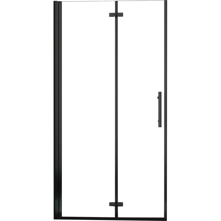 AICA Walk-In Duschabtrennung Falttür 110 x 185cm, Schwarz matt, 6mm NANO-ESG Sicherheitsglas, platzsparend und drehbar