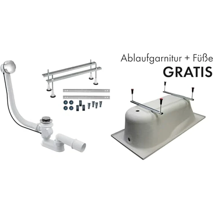 Besco BADLAND Badewanne QUADRO 190x90, Original Weiß Acryl, Komplettset mit Füßen und Chrom Automatik Ablaufgarnitur, Made in EU 3in1 – Bild 4