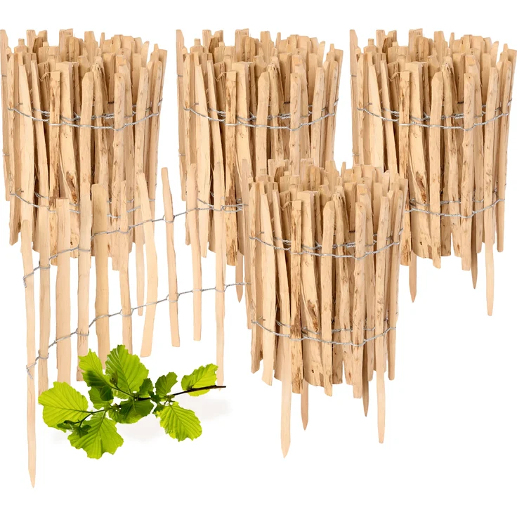 Garronda Gartenzaun GD-0156, Haselnuss Holz Staketenzaun, 4 Stück, 35 cm hoch, langlebig, einfache Montage, ideal zur Beeteinfassung – Bild 1