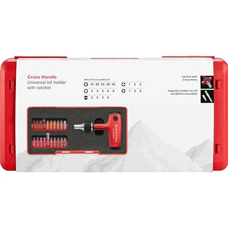 PB Swiss Tools Quergriff Ratschenschraubendreher mit 20 Bits PB 1255.MR-80 | 100% Swiss Made | T-Griff Schraubendreher mit magnetischer Bitaufnahme, 80mm Klinge, 615g - Industrie und Handwerk – Bild 2